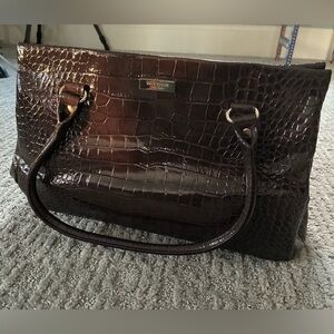 Kate Spade Brown Crocodile-Embossed Tote Bag